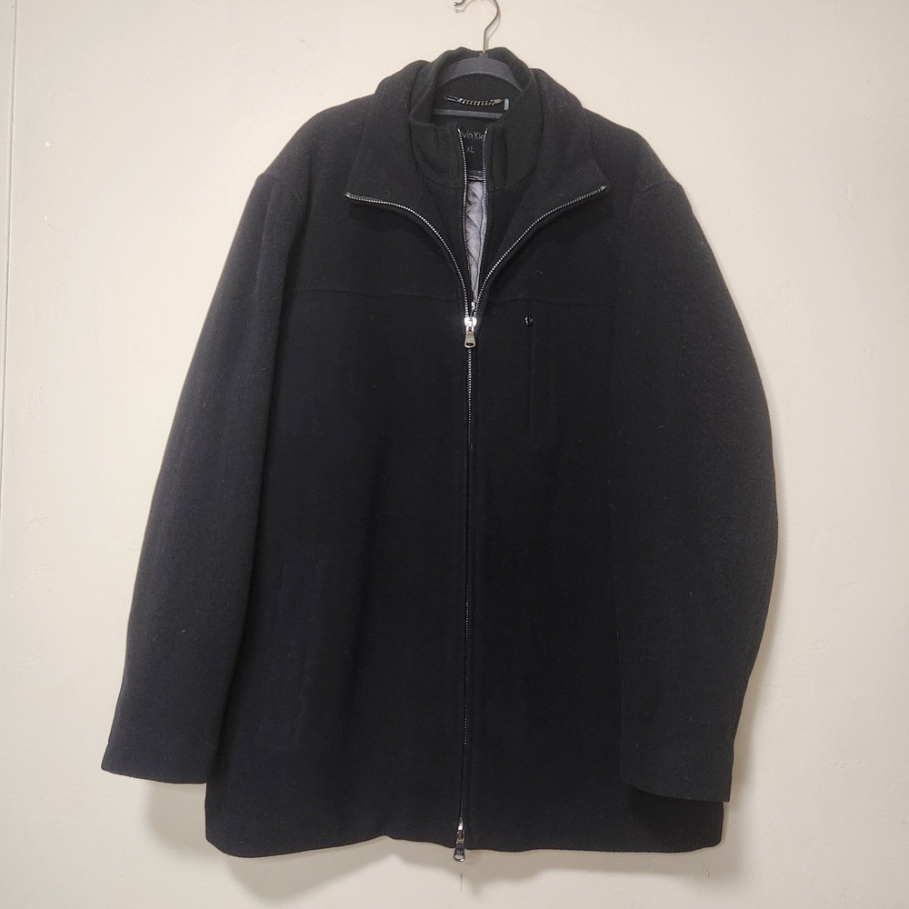 Calvin Klein Mens‎ Black Wool Blend Zip Up Coat Jacket Size XL
